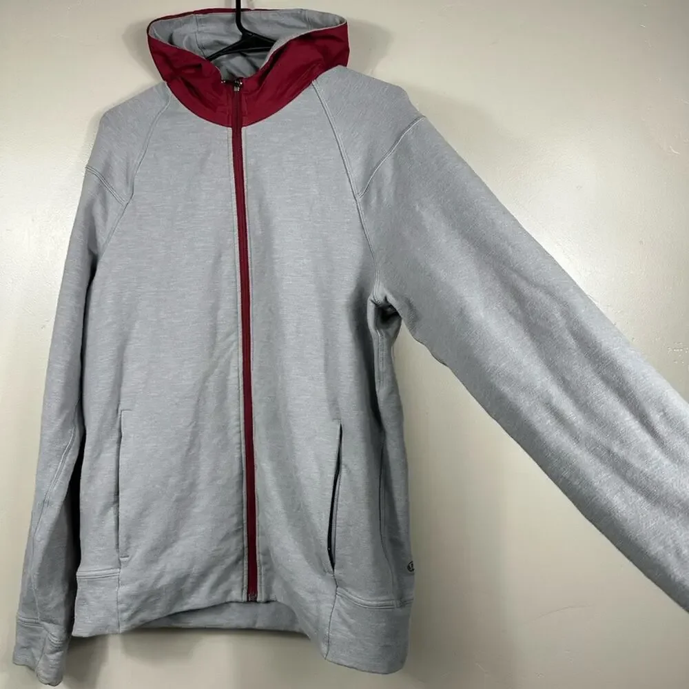 Lululemon Men’s City Sweat Hoodie Jacket in Heathered Grey / Red Hood - Medium